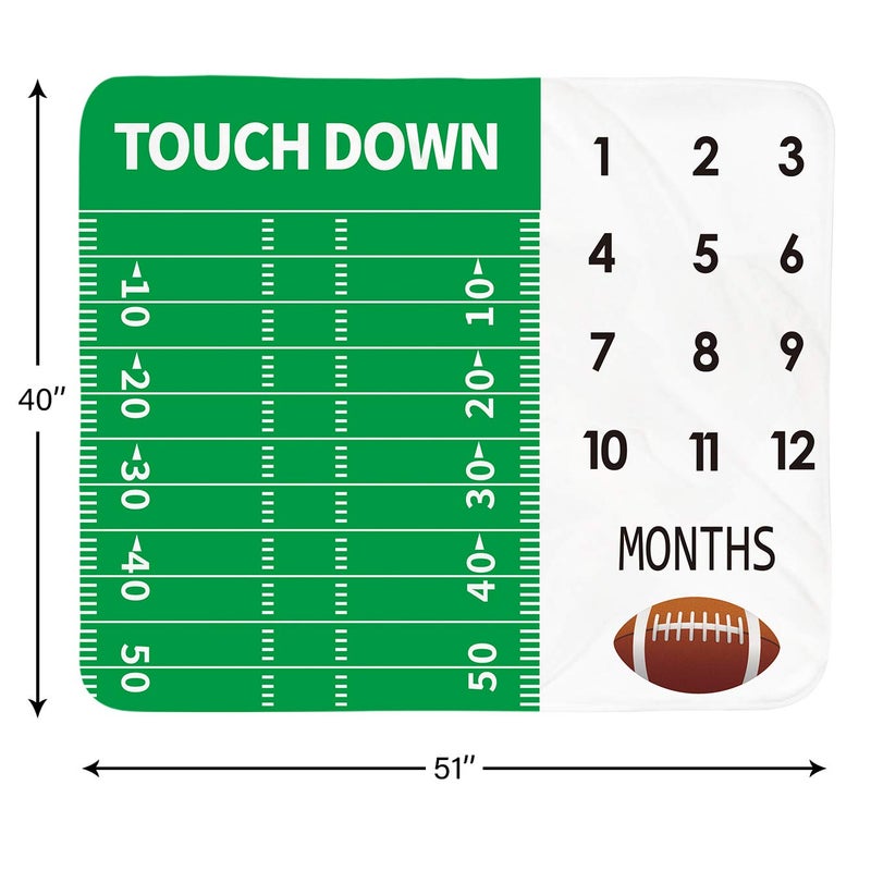 Tebaby Baby Monthly Milestone Blanket Boy - Newborn Month Blanket Unisex Neutral Personalized Shower Gift Football Sports Nursery Decor Photography Background Prop with Frame Large 51''x40'' - Image 2